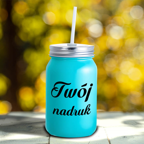 Szklanka Mason Jar z Twoim nadrukiem ze szkła turkusowa
