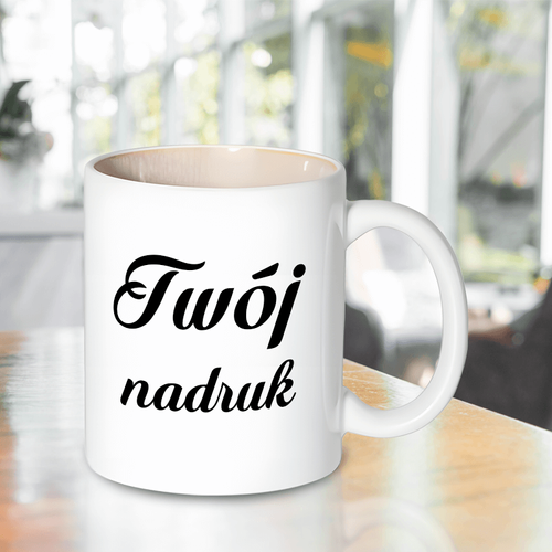 Biały kubek beżowe wnętrze 330 ml z Twoim nadrukiem