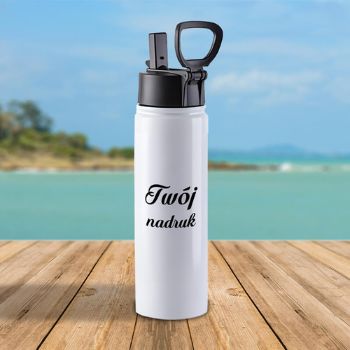 Biały metalowy bidon 650 ml składana rączka - z Twoim nadrukiem
