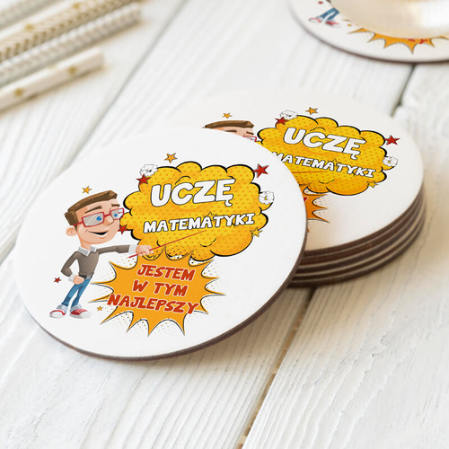 Okrągła tekturowo-korkowa podkładka pod kubek dla nauczyciela dowolnego przedmiotu