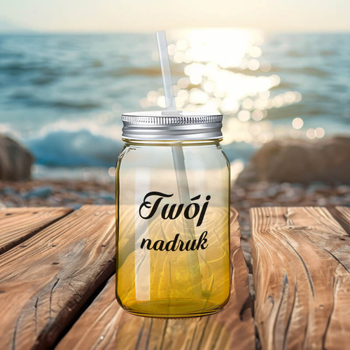 Szklanka Mason Jar z Twoim nadrukiem ze szkła z żółtym dnem 