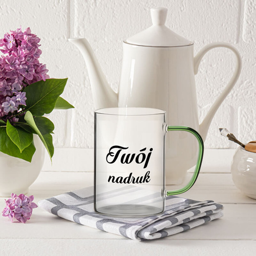 Kubek szklany 360 ml jasnozielone uszko z Twoim nadrukiem