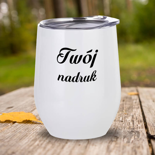 Biały metalowy kubek do wina 360 ml z Twoim nadrukiem