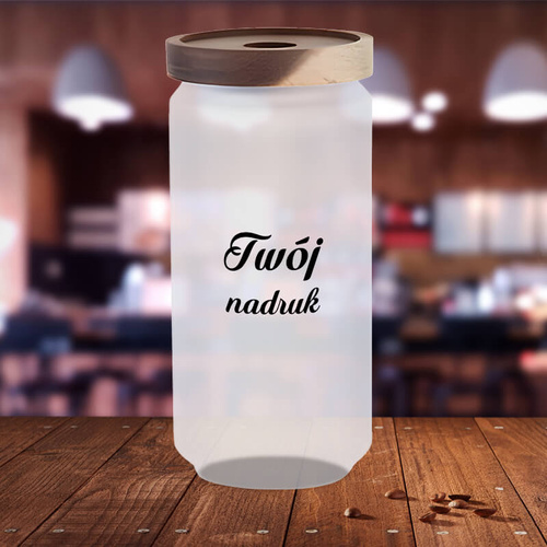Pojemnik szklany 950 ml z drewnianą przykrywką z Twoim nadrukiem
