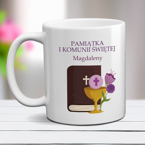 Personalizowany kubek na komunie z życzeniami - Pamiątka Pierwszej Komunii