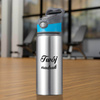 Srebrny bidon 650 ml z Twoim nadrukiem niebieska wstawka