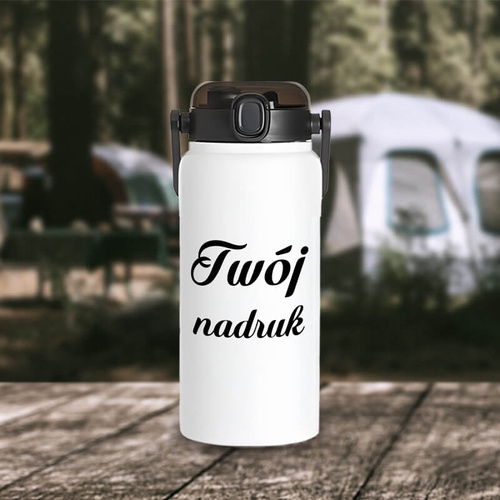 Biała butelka metalowa outdoor 1250 ml z Twoim nadrukiem