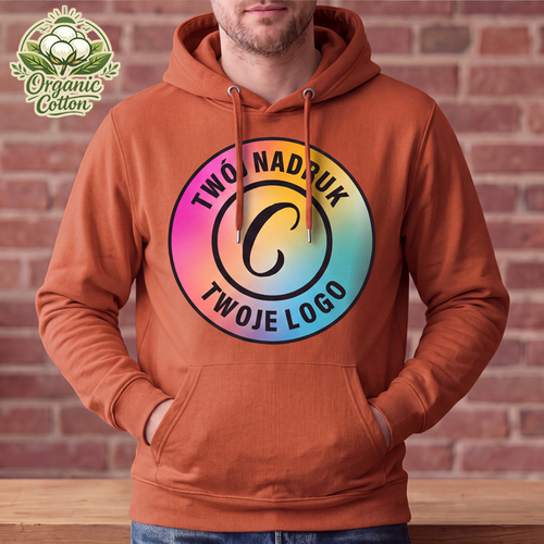 Bluza z kapturem Organic Cotton rdzawa czerwień z Twoim nadrukiem - Kangaroo