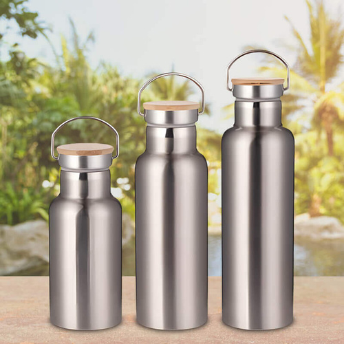 Srebrny metalowy termos z  rączką 750 ml z Twoim nadrukiem
