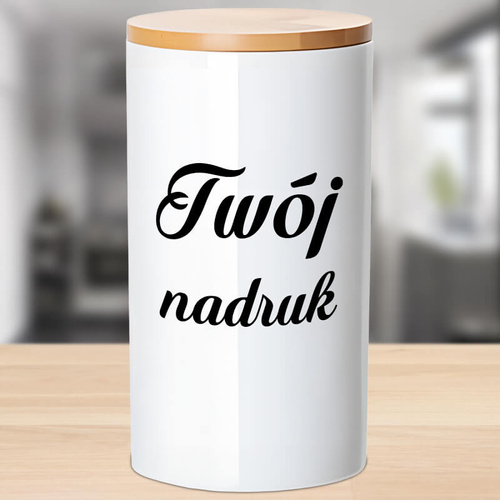 Pojemnik ceramiczny 900 ml z drewnianą bambusową przykrywką z Twoim nadrukiem