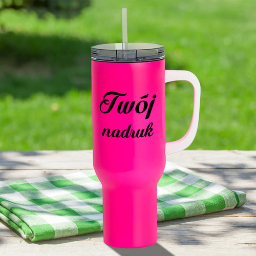 Matowy kubek podróżny 1200 ml neonowy różowy z Twoim nadrukiem 