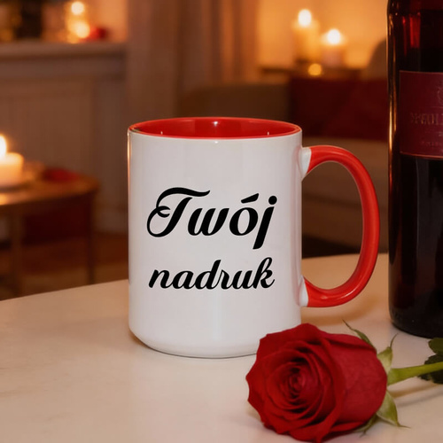 Duży kubek XXL z czerwonym wnętrzem i uszkiem z Twoim nadrukiem