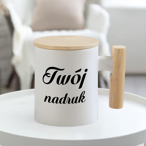 Kubek z nadrukiem - 330ml bambusowa pokrywka i uszko