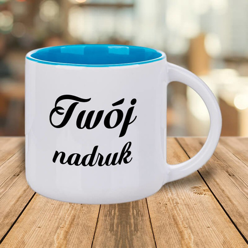 Kubek 400 ml z błękitnym wnętrzem z Twoim nadrukiem