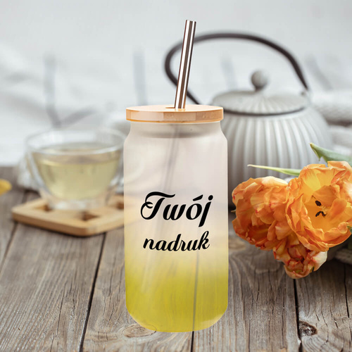 Szklanka 550 ml szroniona ze słomką z Twoim nadrukiem - limonkowa
