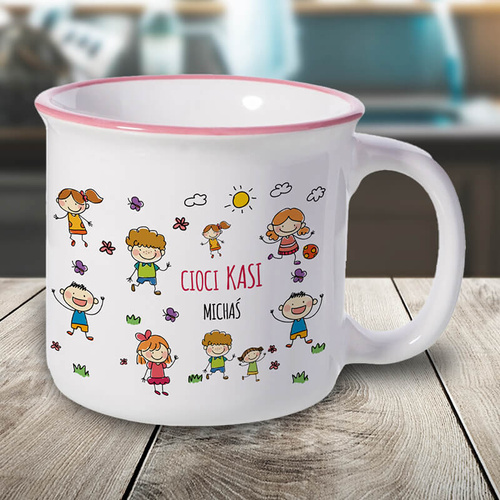 Kubek ceramiczny z różowym rantem - Trzeba mieć wielkie serce, by kształcic młaych ludzi.