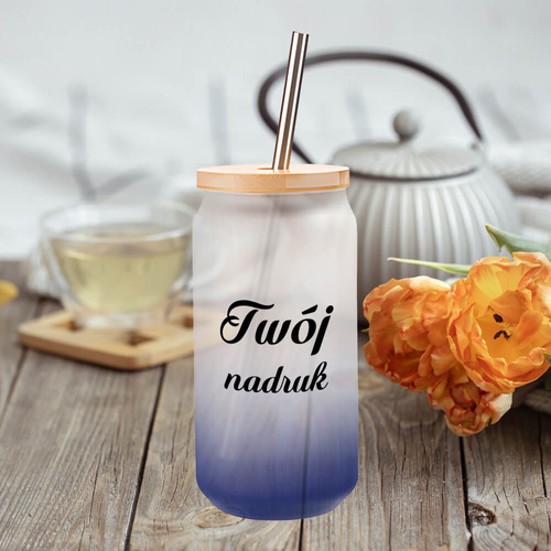 Szklanka 550 ml szroniona ze słomką z Twoim nadrukiem - granatowa
