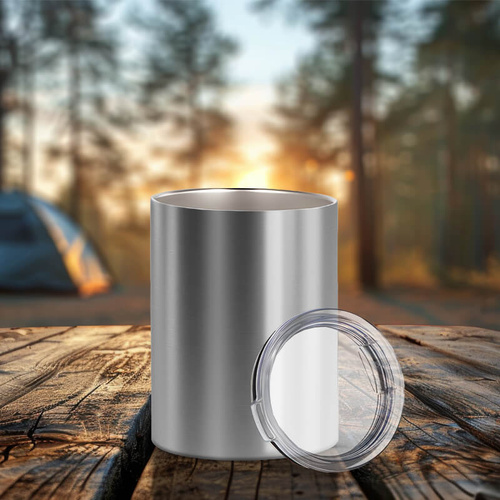 Kubek srebrny metalowy 300 ml z pokrywką z Twoim nadrukiem