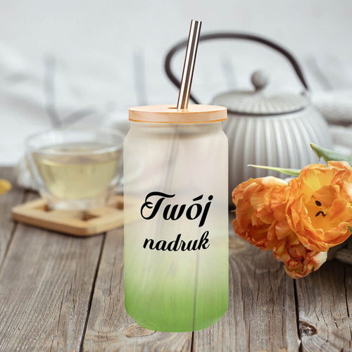 Szklanka 550 ml szroniona ze słomką z Twoim nadrukiem - zielona