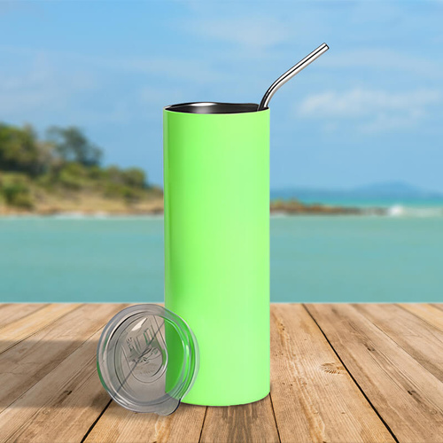 Kubek ze słomką 600 ml podwójne ścianki neonowy zielony - z Twoim nadrukiem