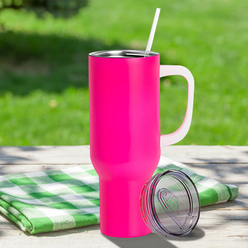 Matowy kubek podróżny 1200 ml neonowy różowy z Twoim nadrukiem 