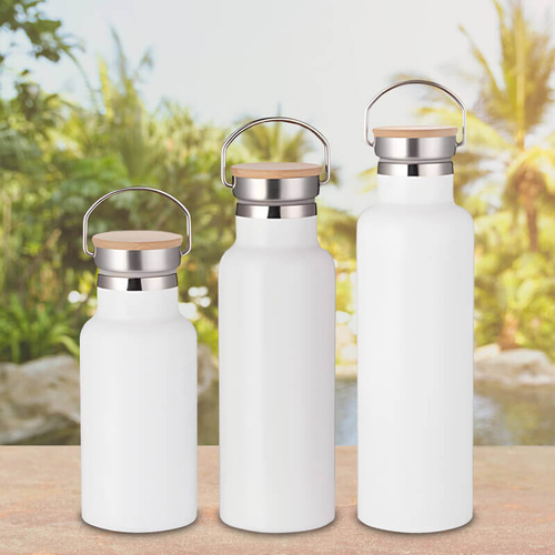 Biały metalowy termos z  rączką 750 ml z Twoim nadrukiem