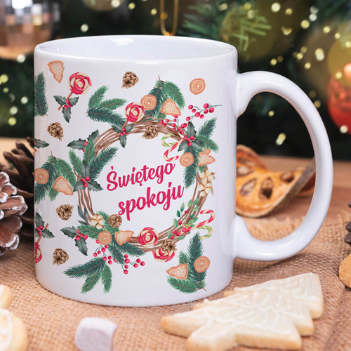 Świąteczny kubek z nadrukiem - Świętego spokoju