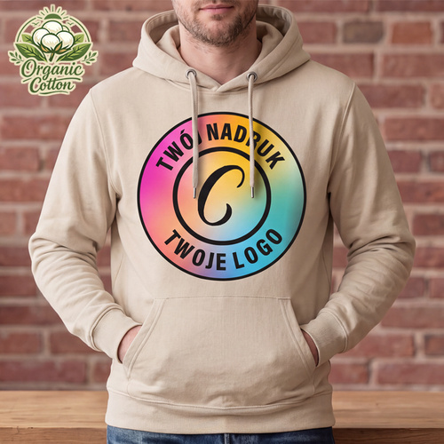 Bluza z kapturem Organic Cotton migdałowa z Twoim nadrukiem - Kangaroo