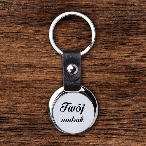 Okrągły metalowy brelok z czarnym paskiem z Twoim zdjęciem