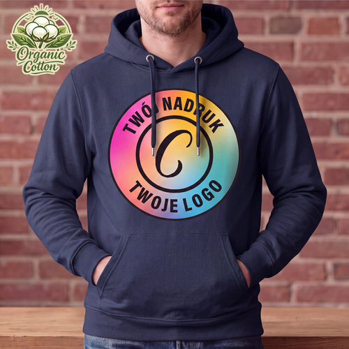 Bluza z kapturem Organic Cotton granatowa z Twoim nadrukiem - Kangaroo