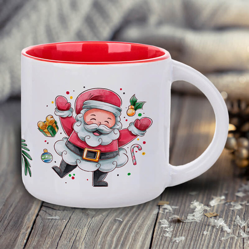 Świąteczny kubek z czerwonym wnętrzem - Wesoły Mikołaj