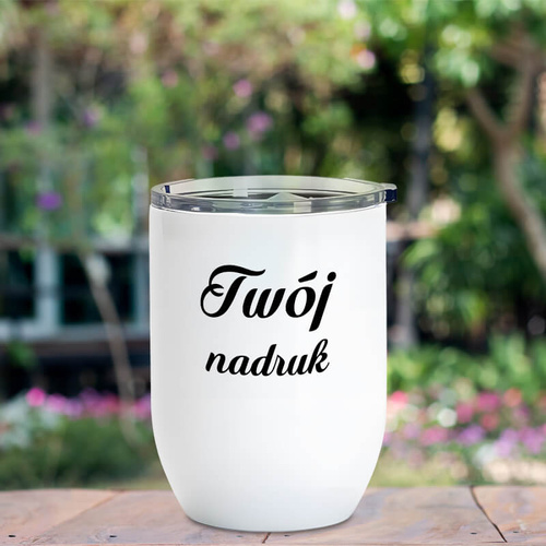 Biały kubek do wina z metalu 450 ml  z Twoim nadrukiem