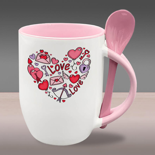 Kubek z łyżeczką na Walentynki - Love