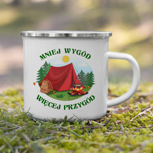 Kubek metalowy, emaliowany - Mniej wygód - Więcej przygód