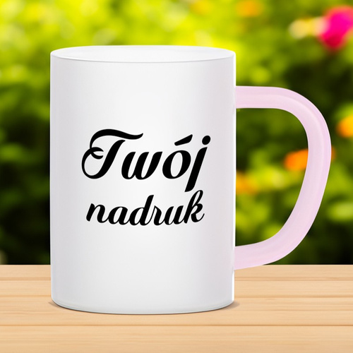 Kubek z mrożonego szkła z różowym uszkiem z Twoim nadrukiem