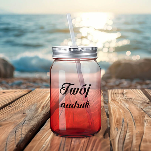 Szklanka Mason Jar z Twoim nadrukiem ze szkła z czerwonym dnem 