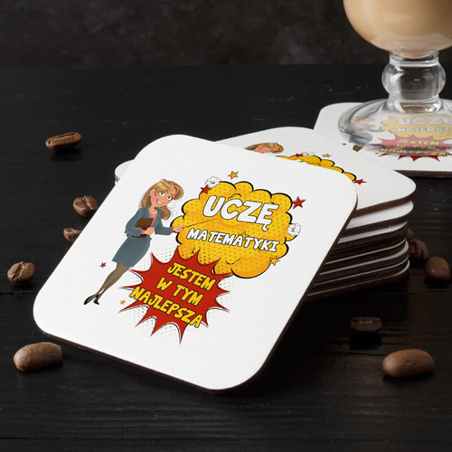 Kwadratowa tekturowo-korkowa podkładka pod kubek dla nauczycielki dowolnego przedmiotu