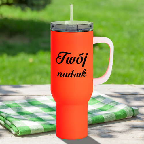 Matowy kubek podróżny 1200 ml neonowy pomarańczowy z Twoim nadrukiem 