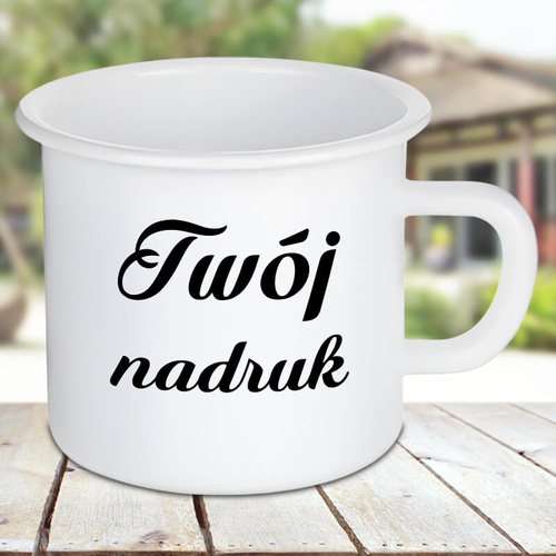 Duży, biały metalowy kubek emaliowany 500ml  z Twoim nadrukiem