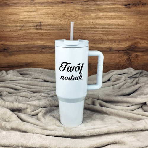 Biały kubek termiczny 1200 ml ze stali nierdzewnej z prostą rączką z Twoim nadrukiem