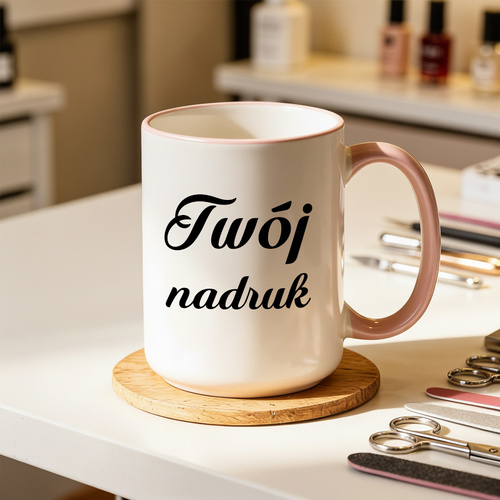 Duży kubek XXL z różowym uszkiem i rantem z Twoim nadrukiem