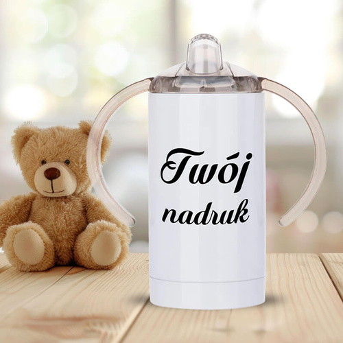Biały kubek niekapek dla dzieci z dowolnym nadrukiem
