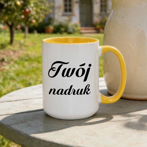 Duży kubek XXL z żółtym wnętrzem i uszkiem z Twoim nadrukiem