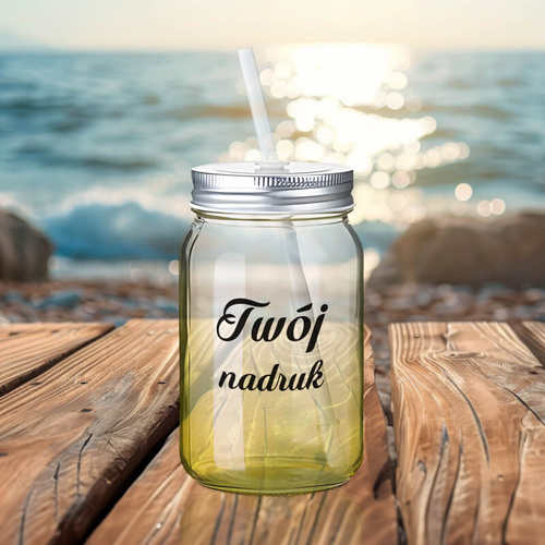 Szklanka Mason Jar z Twoim nadrukiem ze szkła z limonkowym dnem 