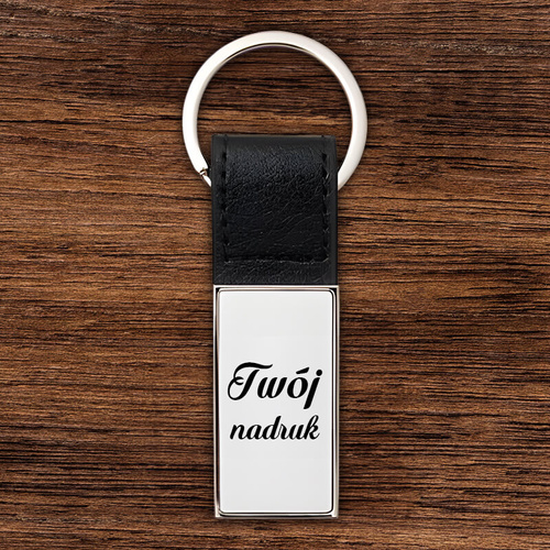 Brelok dwustronny prostokątny do kluczy z dowolnym nadrukiem - srebrny