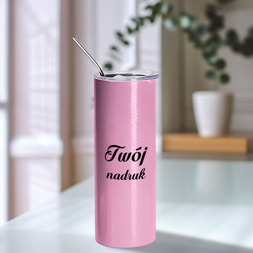 Metalowy kubek termiczny 600 ml spękane szkło różowy - z Twoim nadrukiem